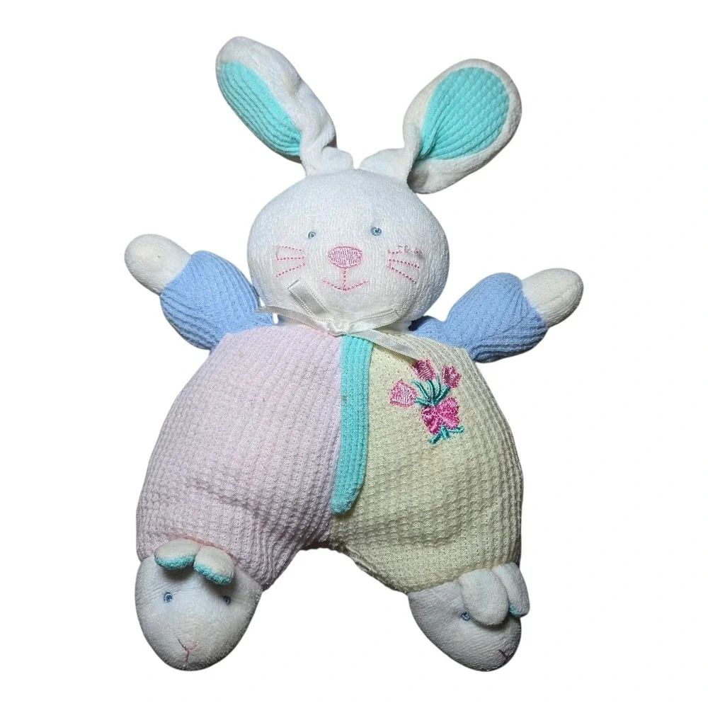 Vintage Carters Prestige Eden Waffle Knit Pastel Bunny Rabbit Rattle Plush Lovie